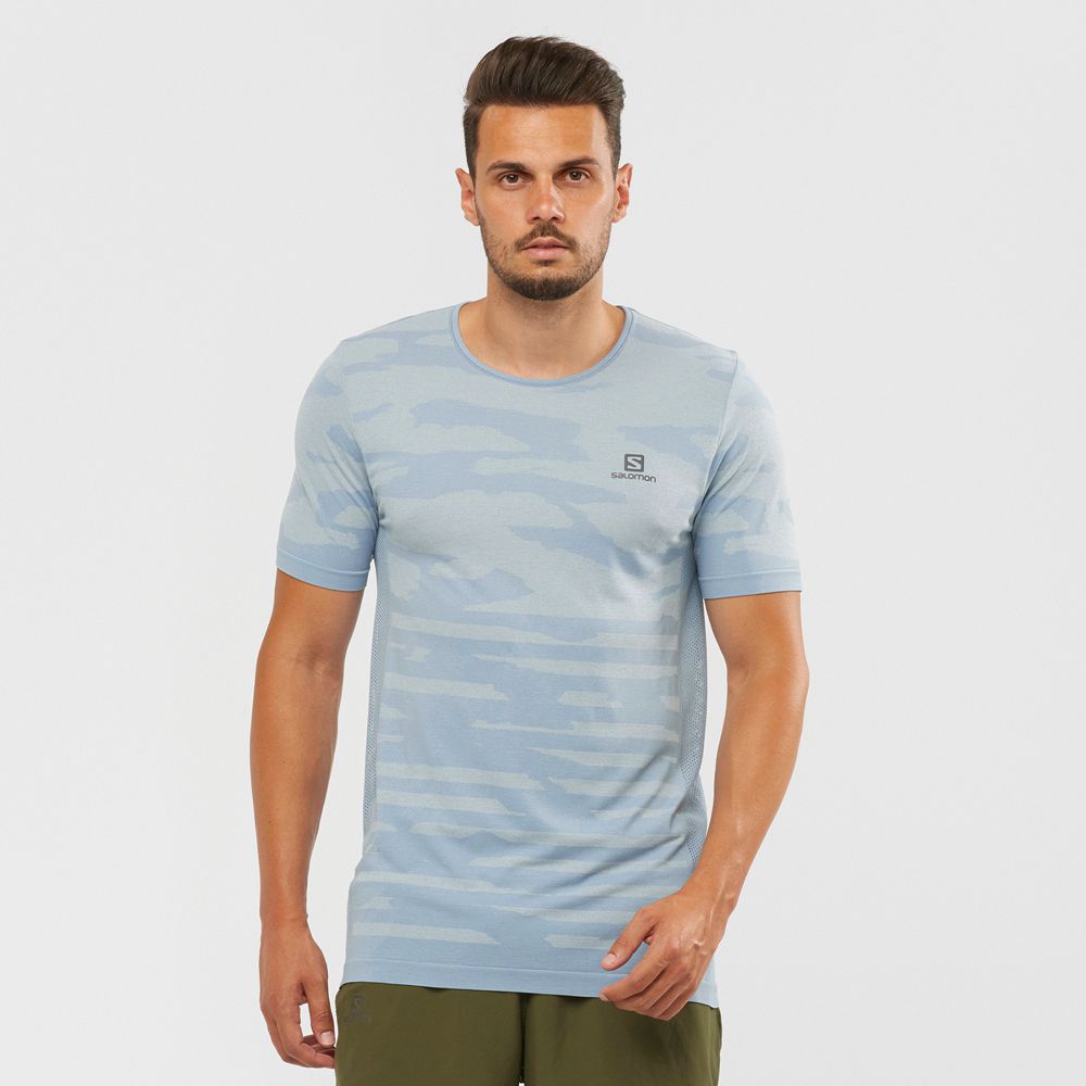 T-Shirts Salomon Homme Bleu - Salomon XA CAMO TEE - France (6052-CAHUJ)